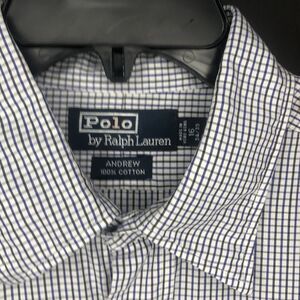 Polo Ralph Lauren Andrew Classic Fit Men 16 34/35 Dress Shirt Black/White/Blue